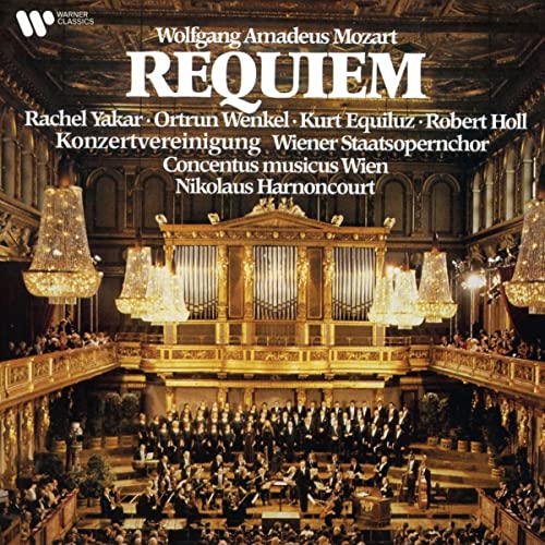 CD cover for Mozart’s Requiem, featuring an ornate concert hall interior.