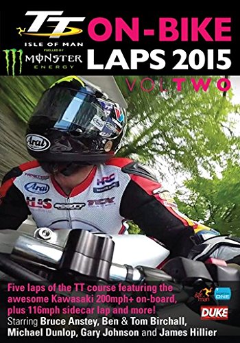 DVD cover: Motorcycle racer wearing helmet, Isle of Man TT On-Bike Laps 2015.