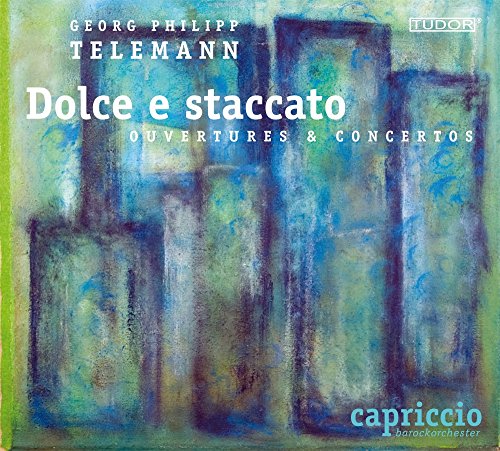 CD cover for Telemann’s “Dolce e Staccato” with abstract blue shapes.