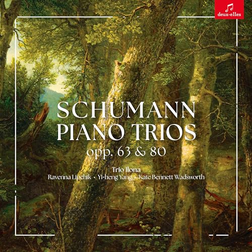 CD cover for Schumann Piano Trios by Trio Ilona, forest scene.