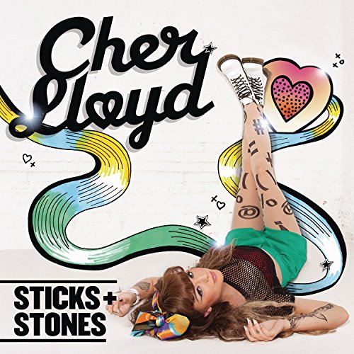 Cher Lloyd album cover, “Sticks + Stones,” featuring a reclining singer.