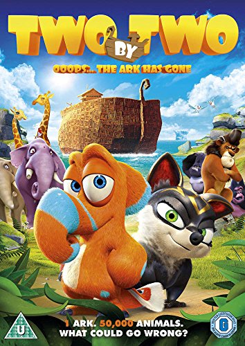 Animated characters stand before a large wooden ark in a sunny, outdoor landscape.