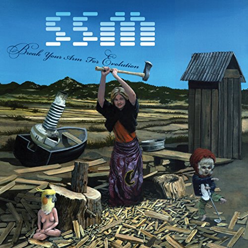 CD cover: woman with hammer, bizarre landscape, and scattered debris.