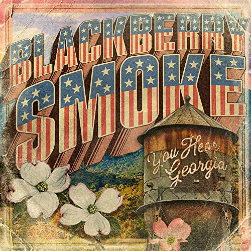 Blackberry Smoke album cover: patriotic design with water tower and flowers.