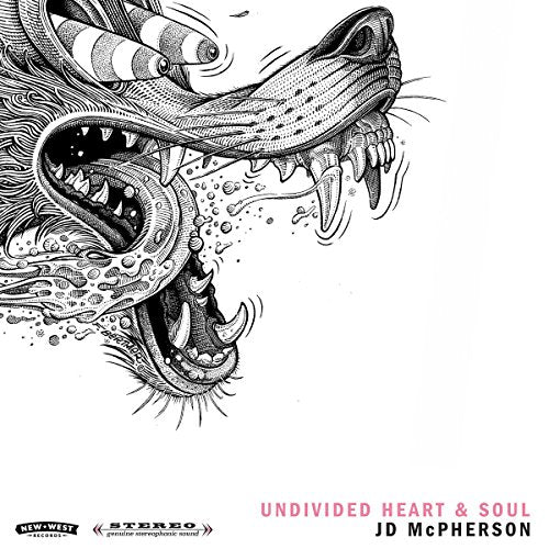 Black and white illustration of a snarling dog’s face, album cover.