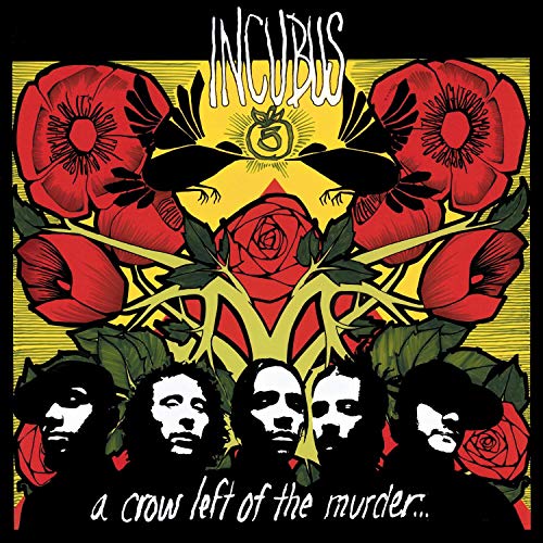 Incubus album cover: red poppies, black crows, and band members’ faces.