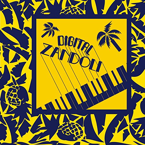 CD cover: yellow background with blue palm leaves and piano keys.