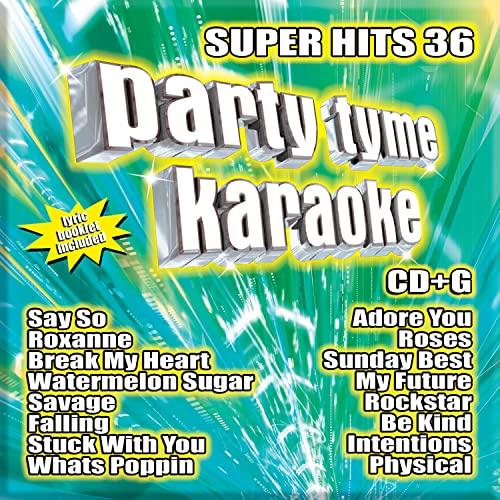 CD cover for “Super Hits 36” karaoke compilation with song titles listed.