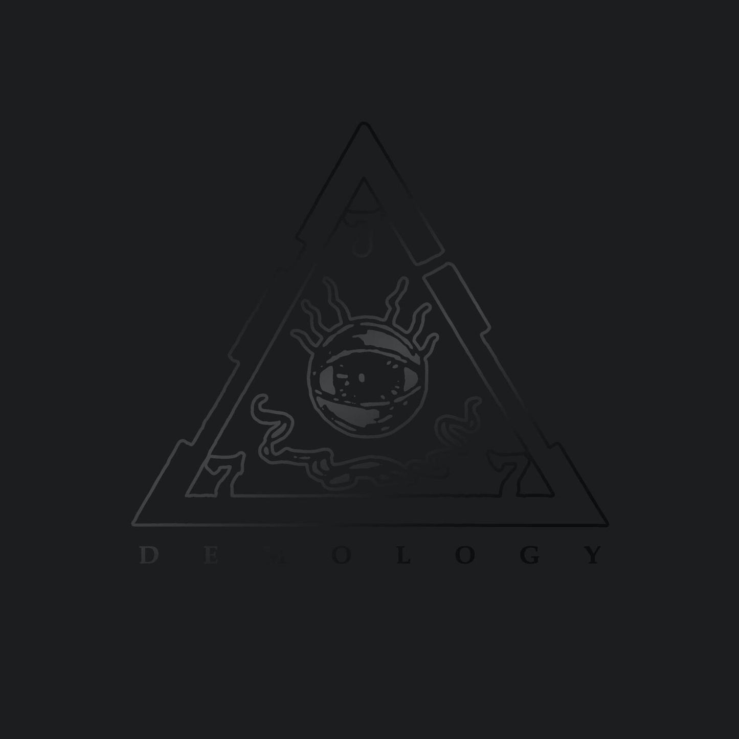 Dark album cover with an eye within a triangle and text below.