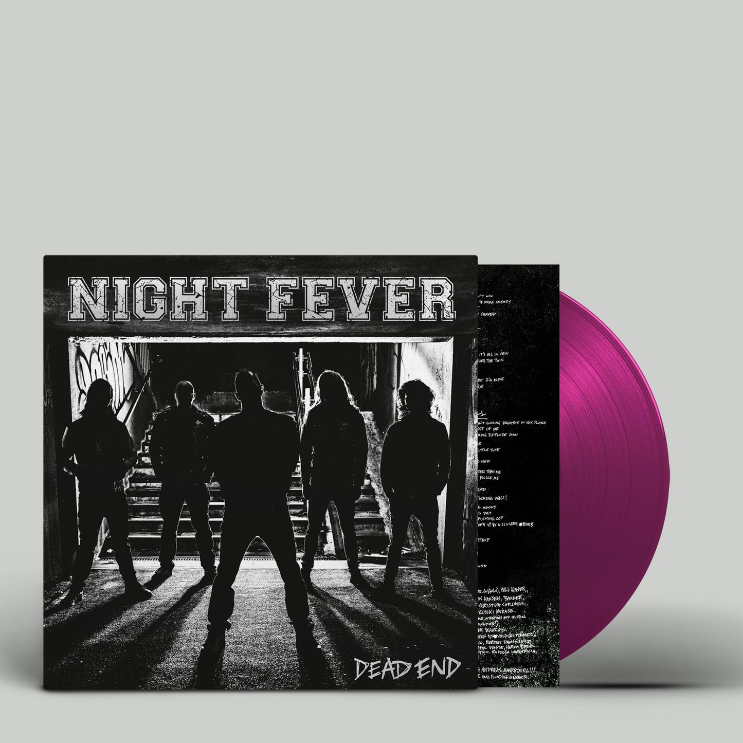 Vinyl record cover for Night Fever’s “Dead End” with a silhouetted band.
