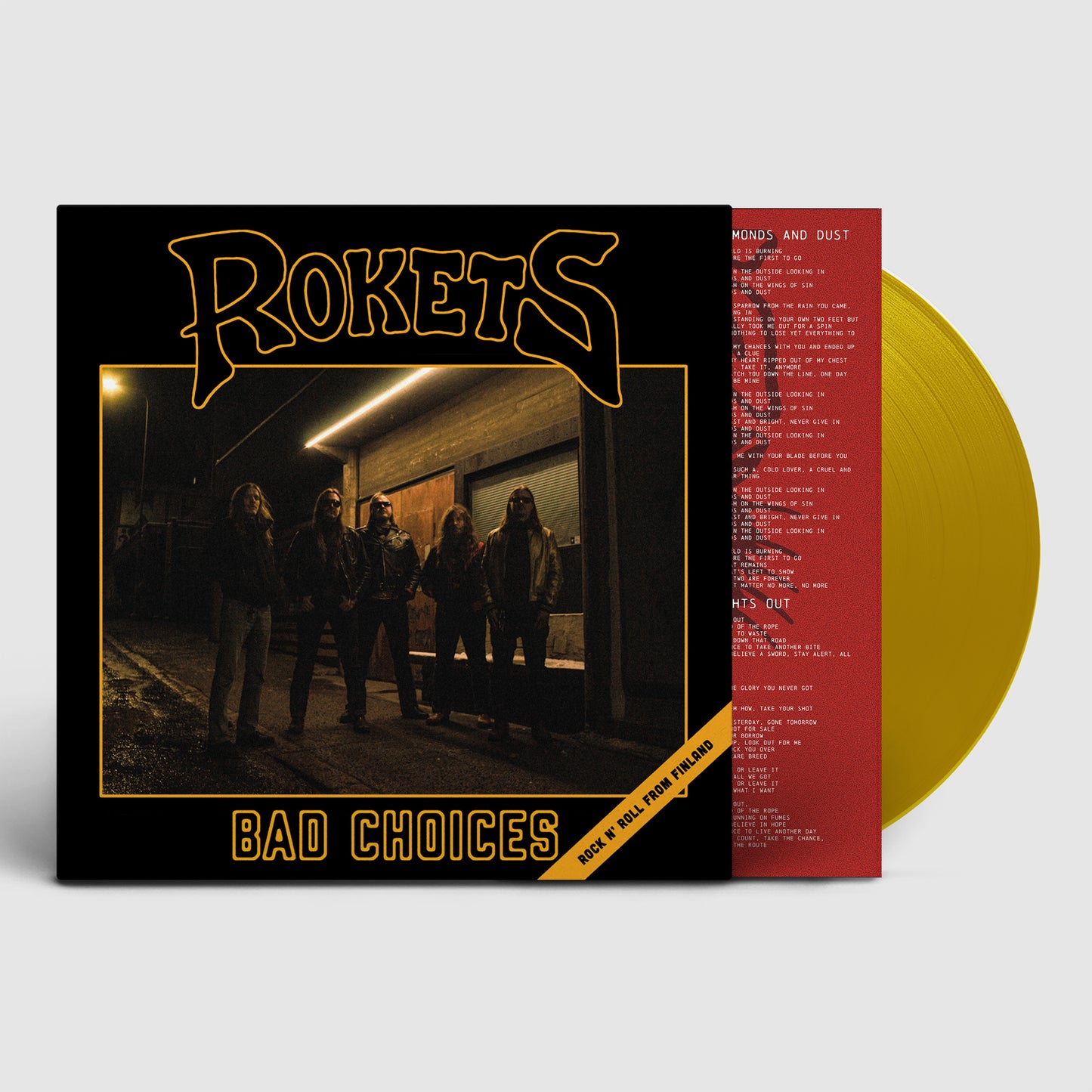 Rokets - Bad Choices" vinyl record with band photo and tracklist.