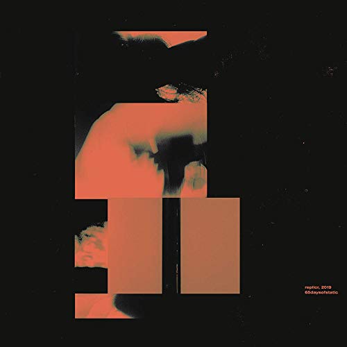 "Album cover with abstract orange-toned image of a man's face on black background."