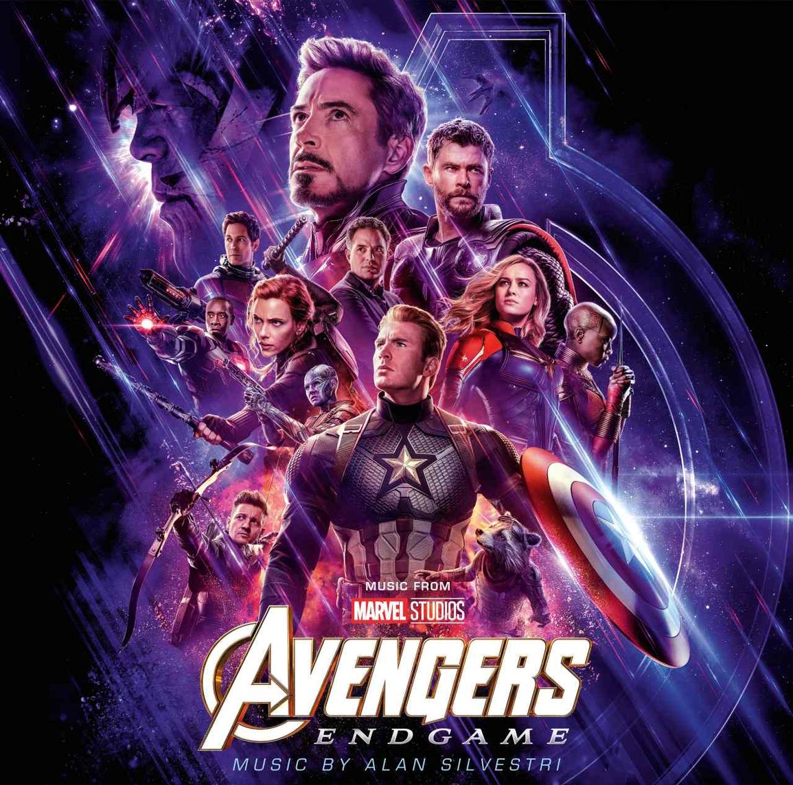 Avengers: Endgame vinyl album cover featuring superhero character portraits.