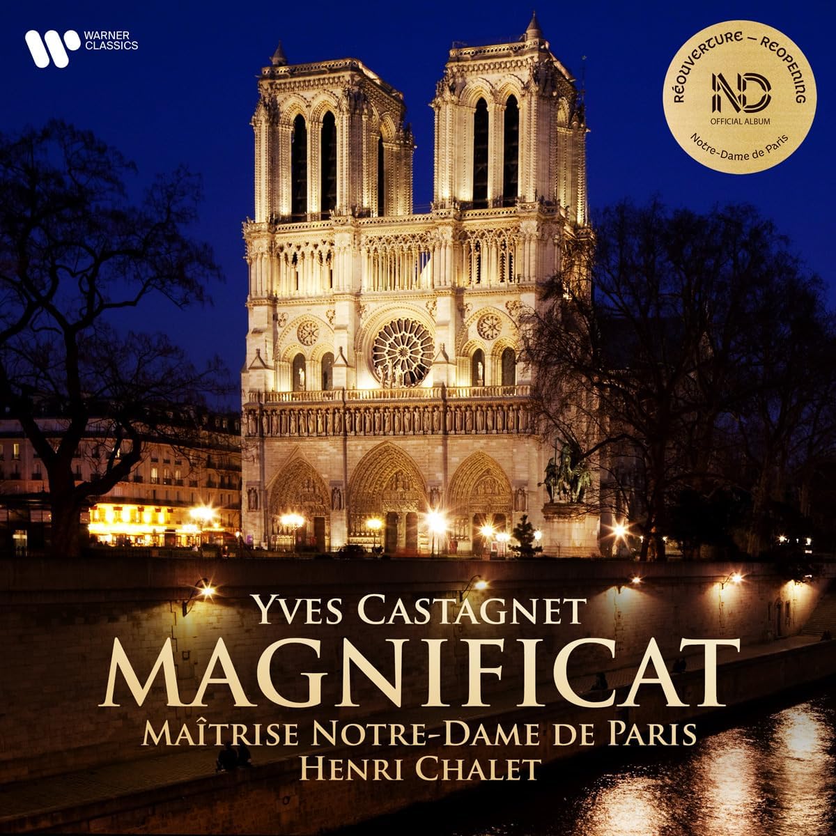 Notre-Dame Cathedral at dusk with album title "Magnificat" overlaid.