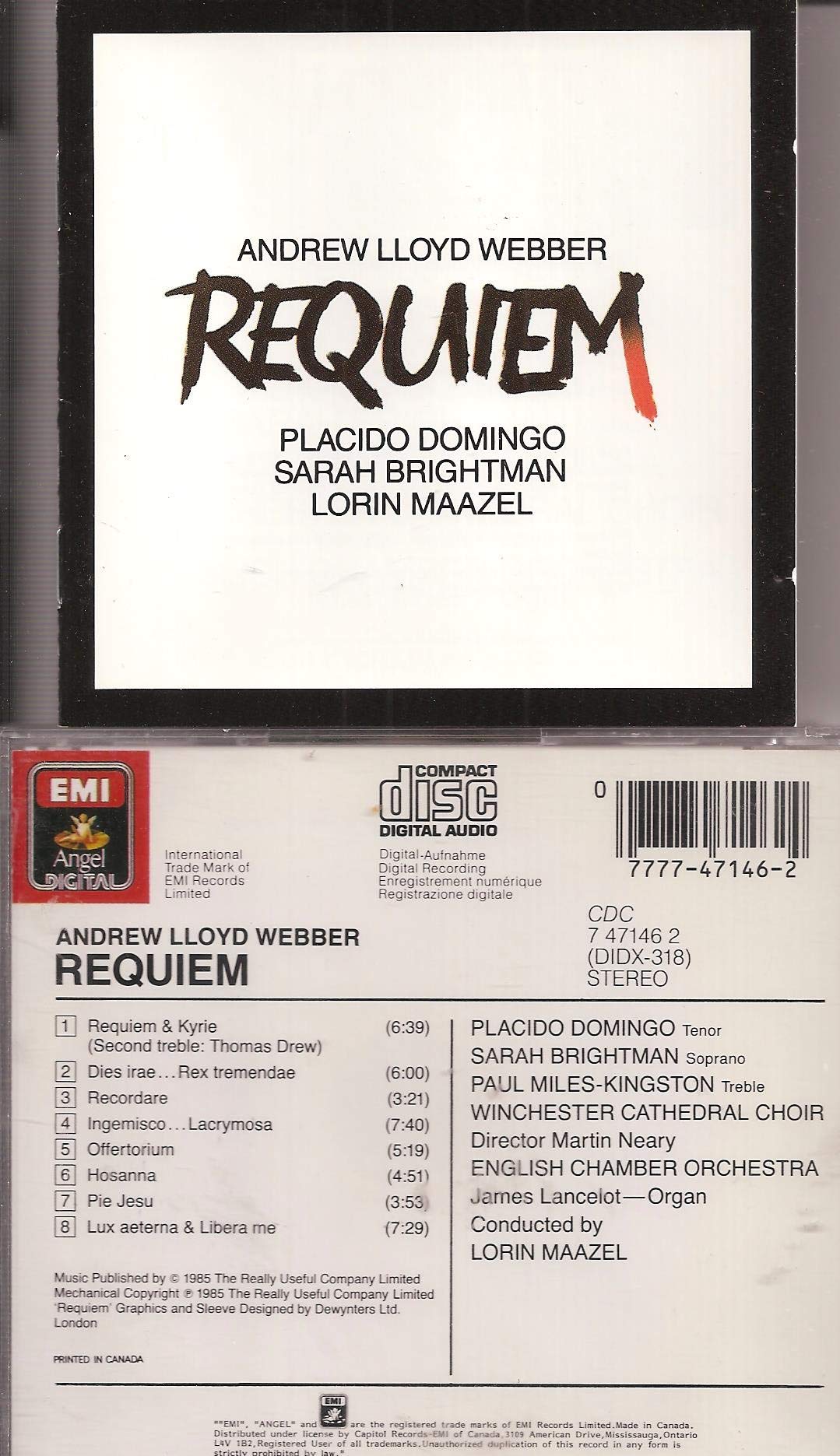 CD cover for Andrew Lloyd Webber’s “Requiem” featuring red and black text.