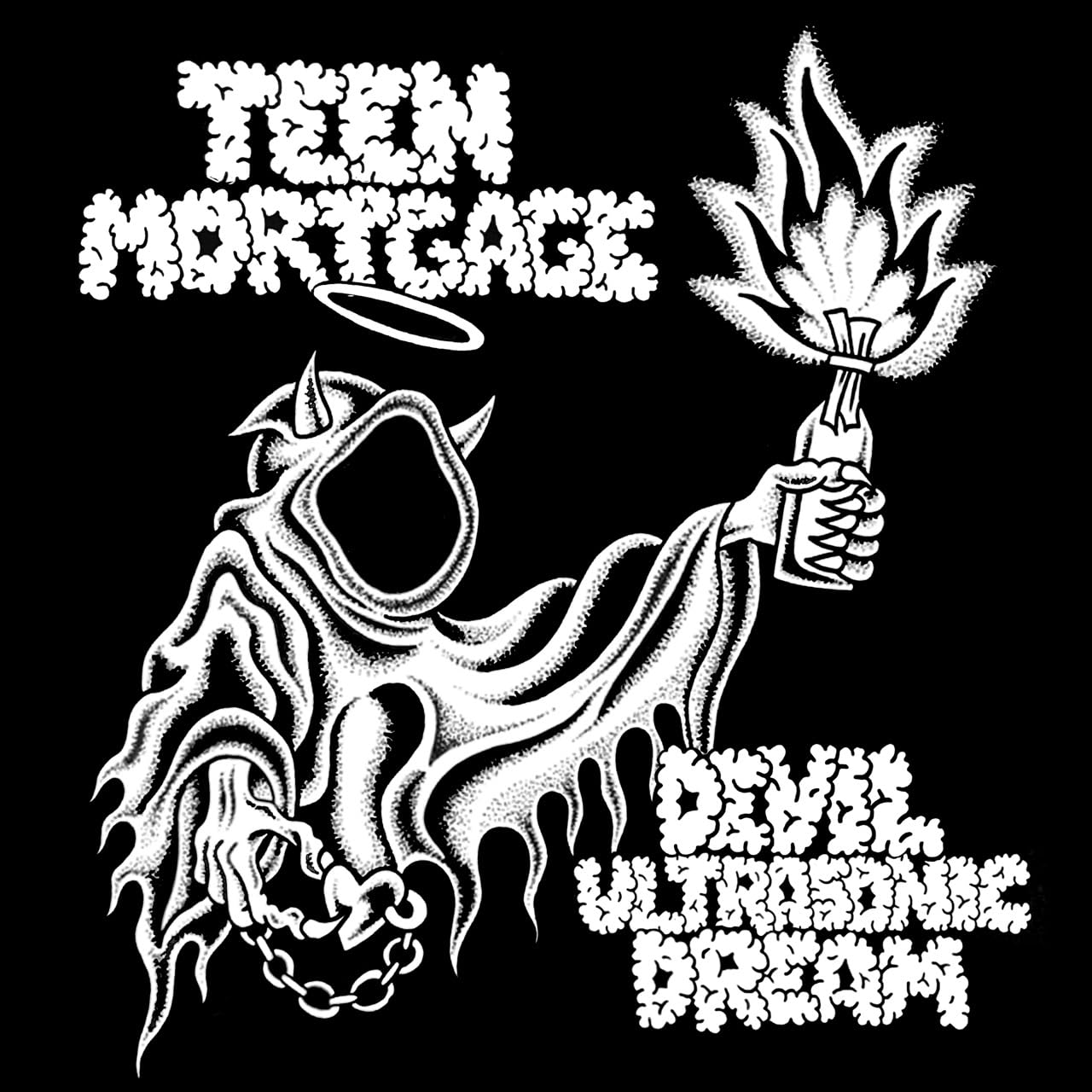 Black and white CD cover with devilish figure holding a torch.