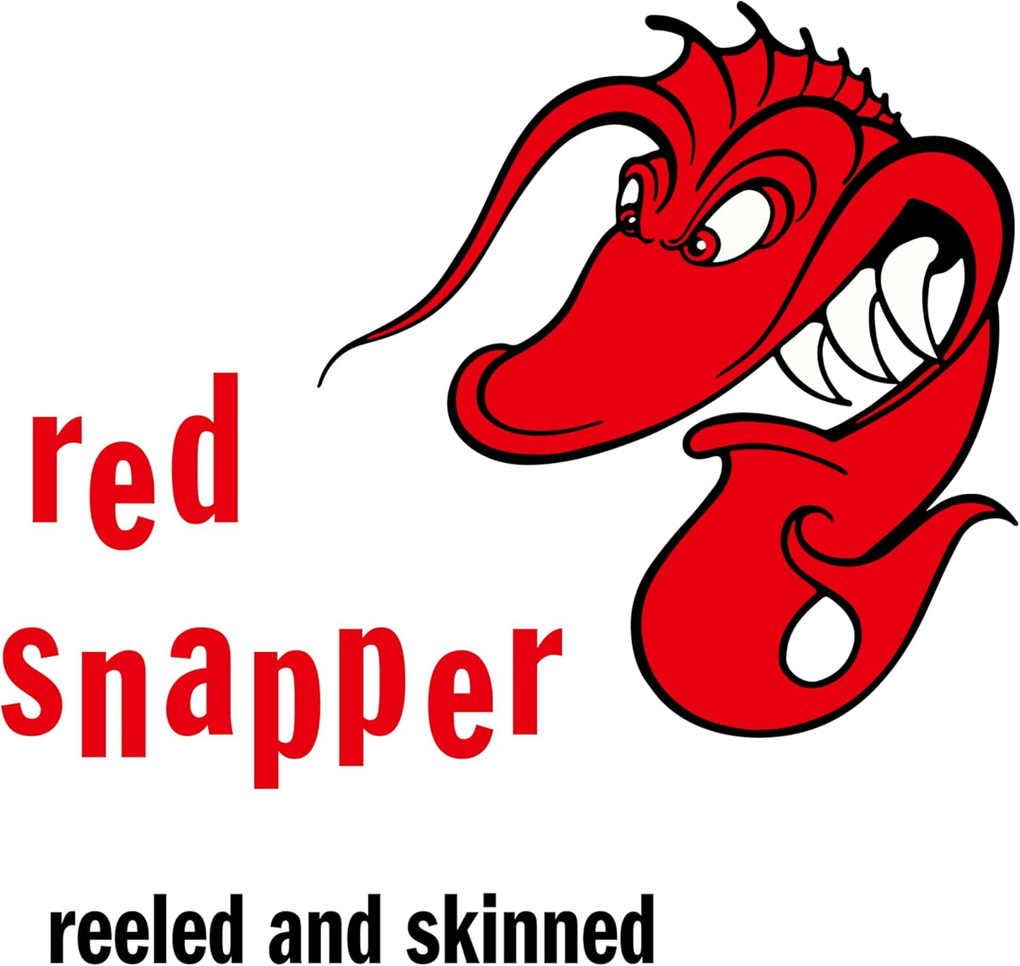 Cartoon red snapper fish with large teeth and text “red Snapper”.