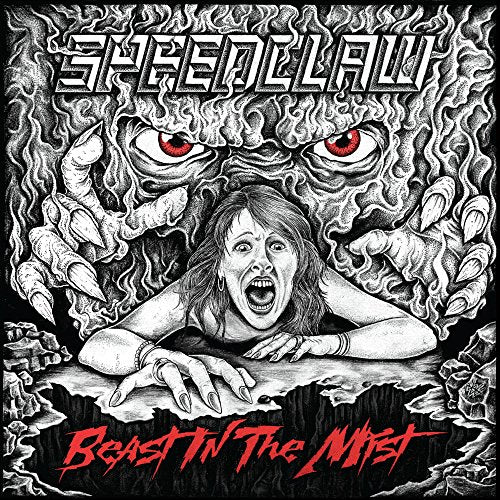 Black and white illustration of a screaming woman and a monstrous face.
