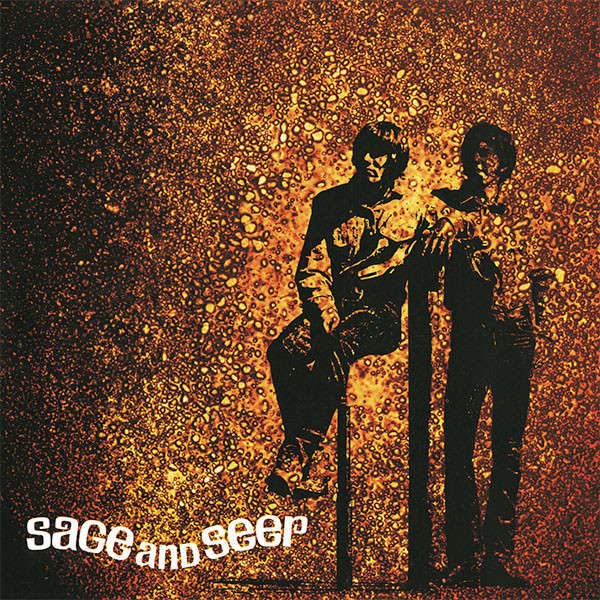 Silhouettes of two people against a textured, dark orange background.