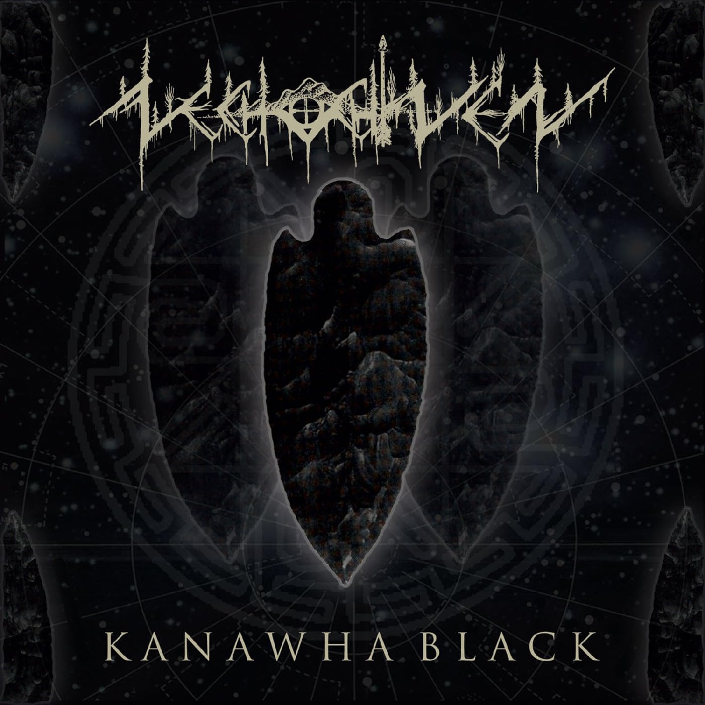CD cover for Nechochwen’s “Kanawha Black” featuring a dark stone artifact.