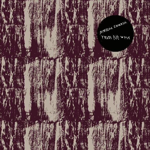 Vinyl record cover with textured, marbled burgundy and beige design.
