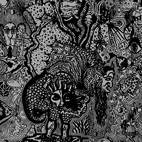 Black and white psychedelic illustration for the Arzachel vinyl album cover.