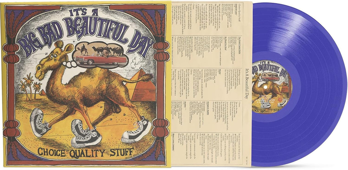 Purple vinyl record with cover art featuring a camel and running man.