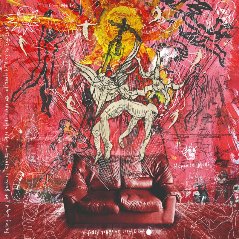 CD cover art: figures sketched above a red armchair on a textured background.