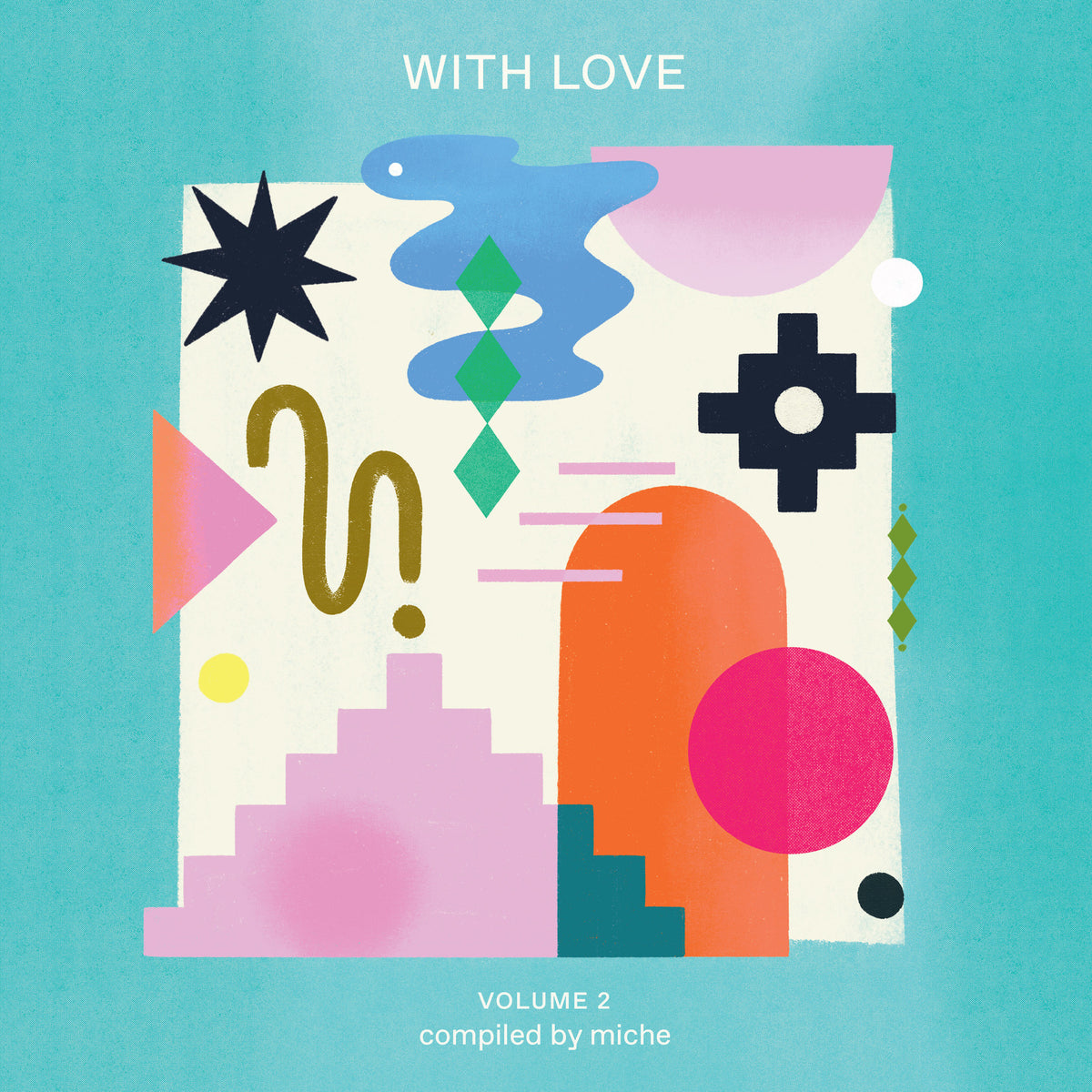 Album cover: “With Love Volume 2” with abstract colorful shapes.