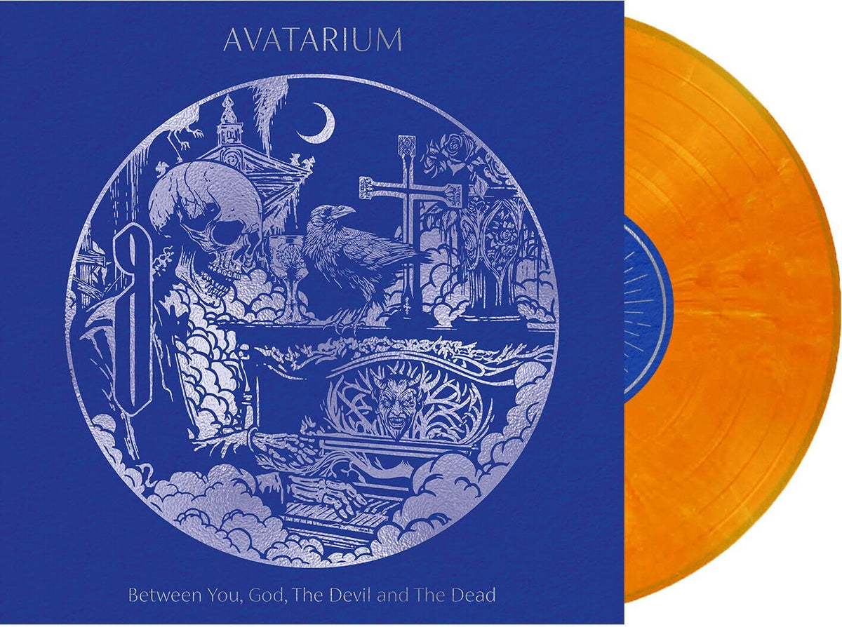 Avatarium album cover with silver graveyard illustration and orange vinyl record.