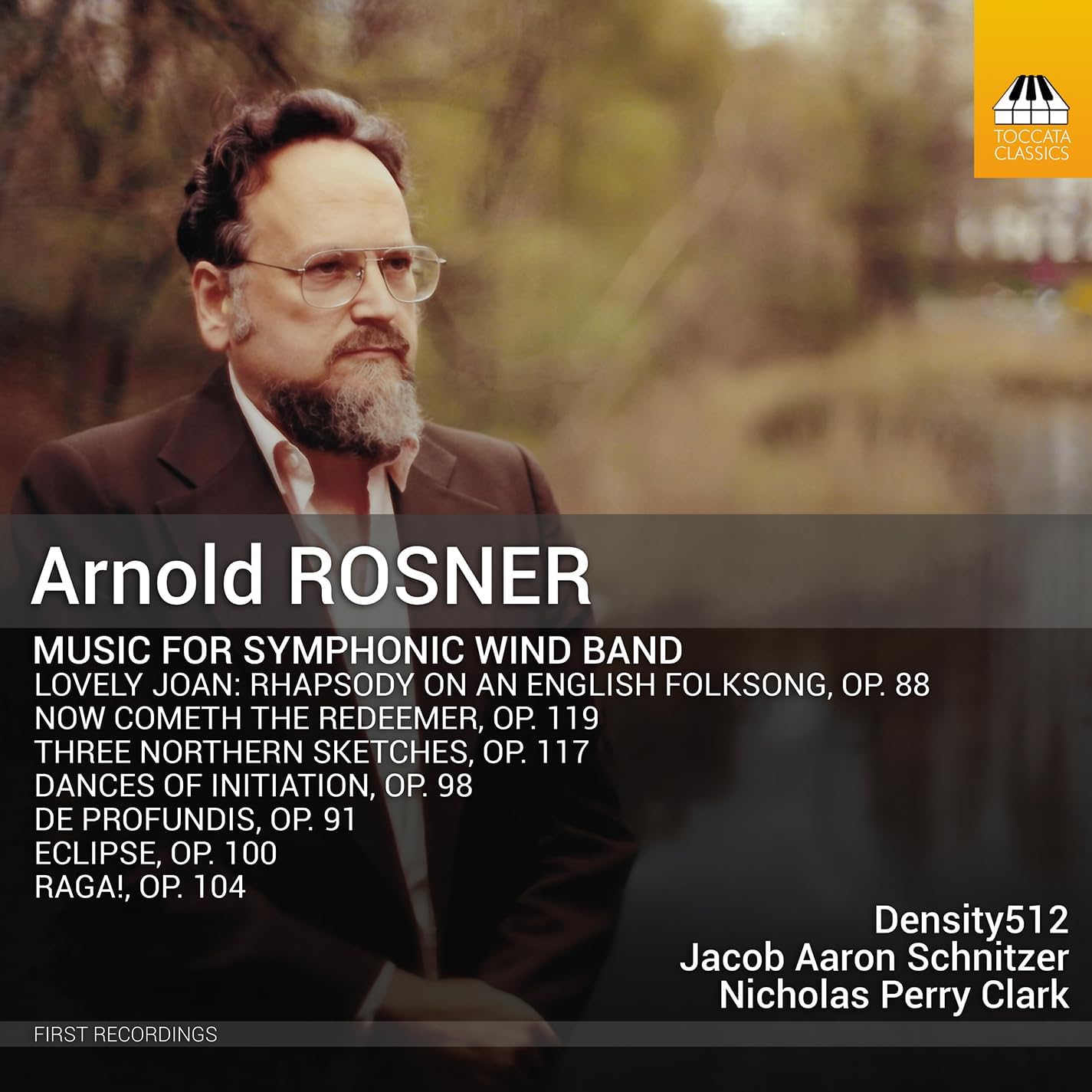 CD cover for Arnold Rosner’s symphonic wind band music, featuring a portrait.