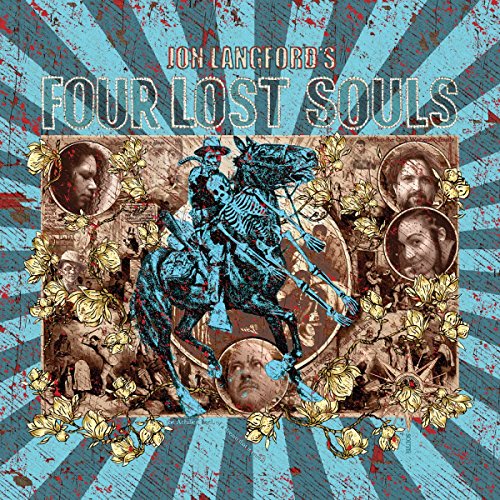 Album cover for Jon Langford’s “Four Lost Souls” featuring cowboys and portraits.