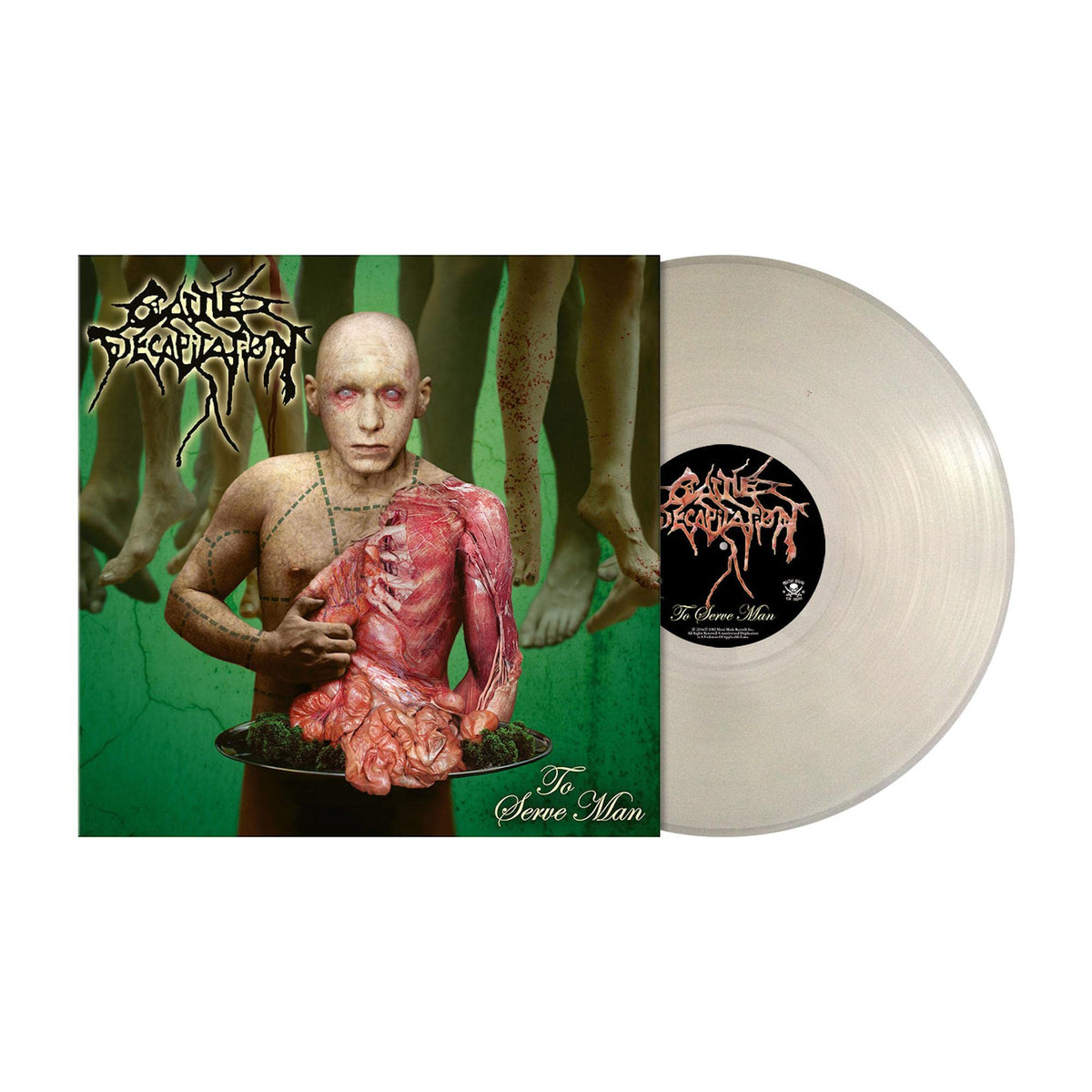 Cattle Decapitation "To Serve Man" vinyl record with unsettling cover art.