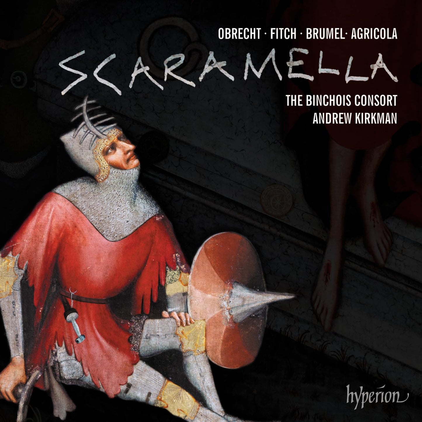 CD cover depicting a medieval knight with a jester, dark background.