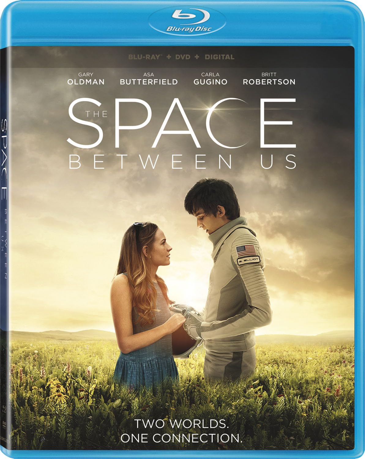 The Space Between Us" Blu-ray cover with couple in a field.