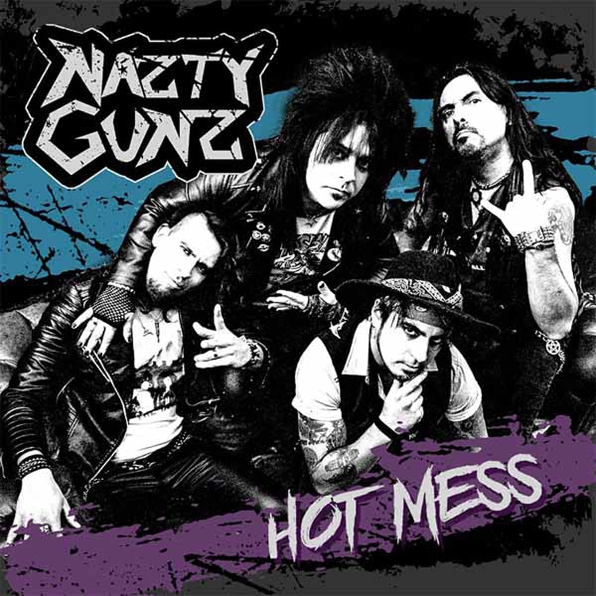 CD cover for "Nazty Guns - Hot Mess" featuring four men in a band.