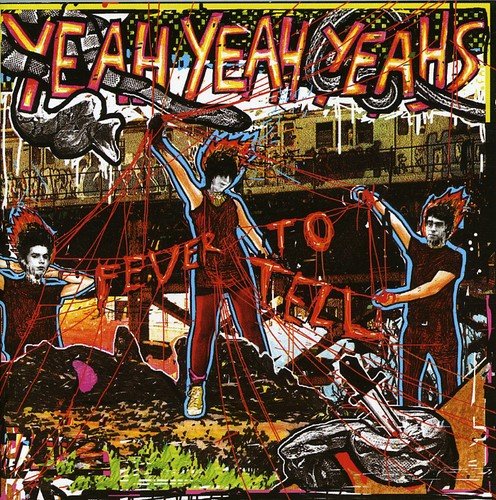 Album cover art featuring the band Yeah Yeah Yeahs with red lines over urban imagery.