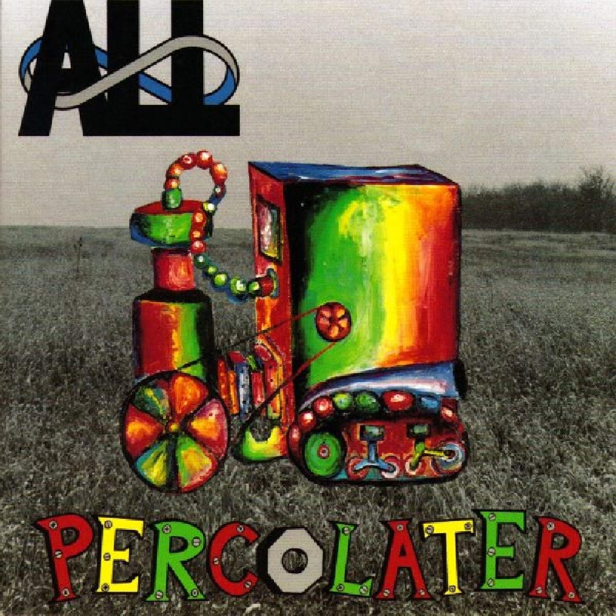 Album cover for All’s “Percolater” featuring a colorful, painted train.