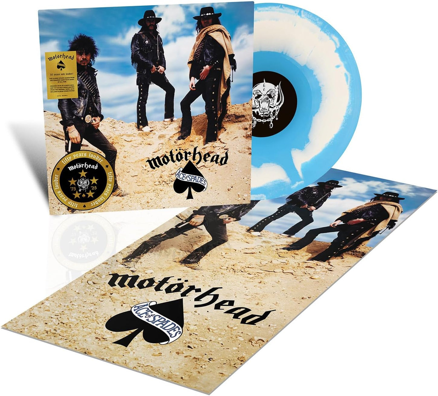Motörhead “Ace of Spades” 50th Anniversary Edition blue and white vinyl record.