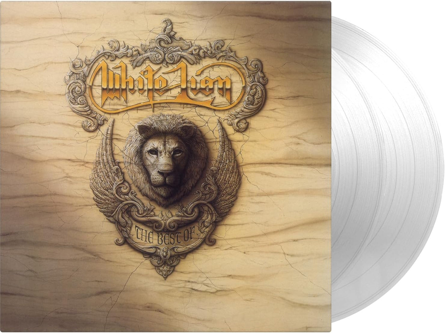 White Lion Best Of vinyl record cover with a lion emblem and white discs.