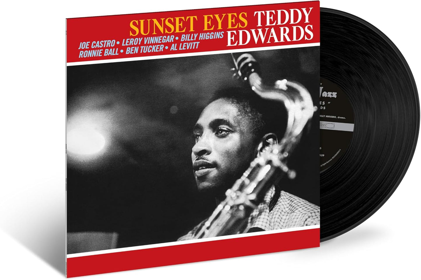 Teddy Edwards "Sunset Eyes" vinyl record with a portrait of the artist.