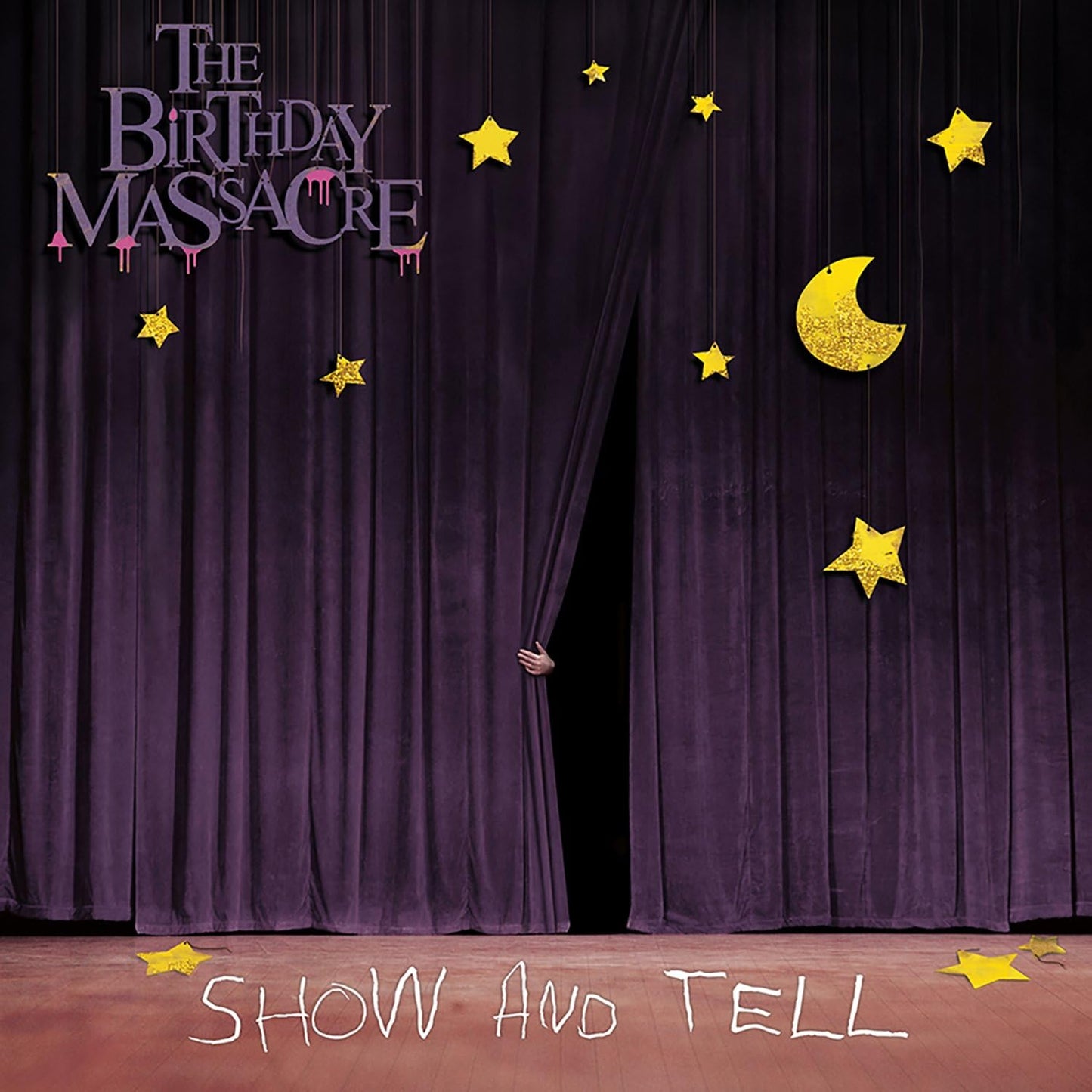 Album cover for The Birthday Massacreās āShow And Tellā with purple curtains.
