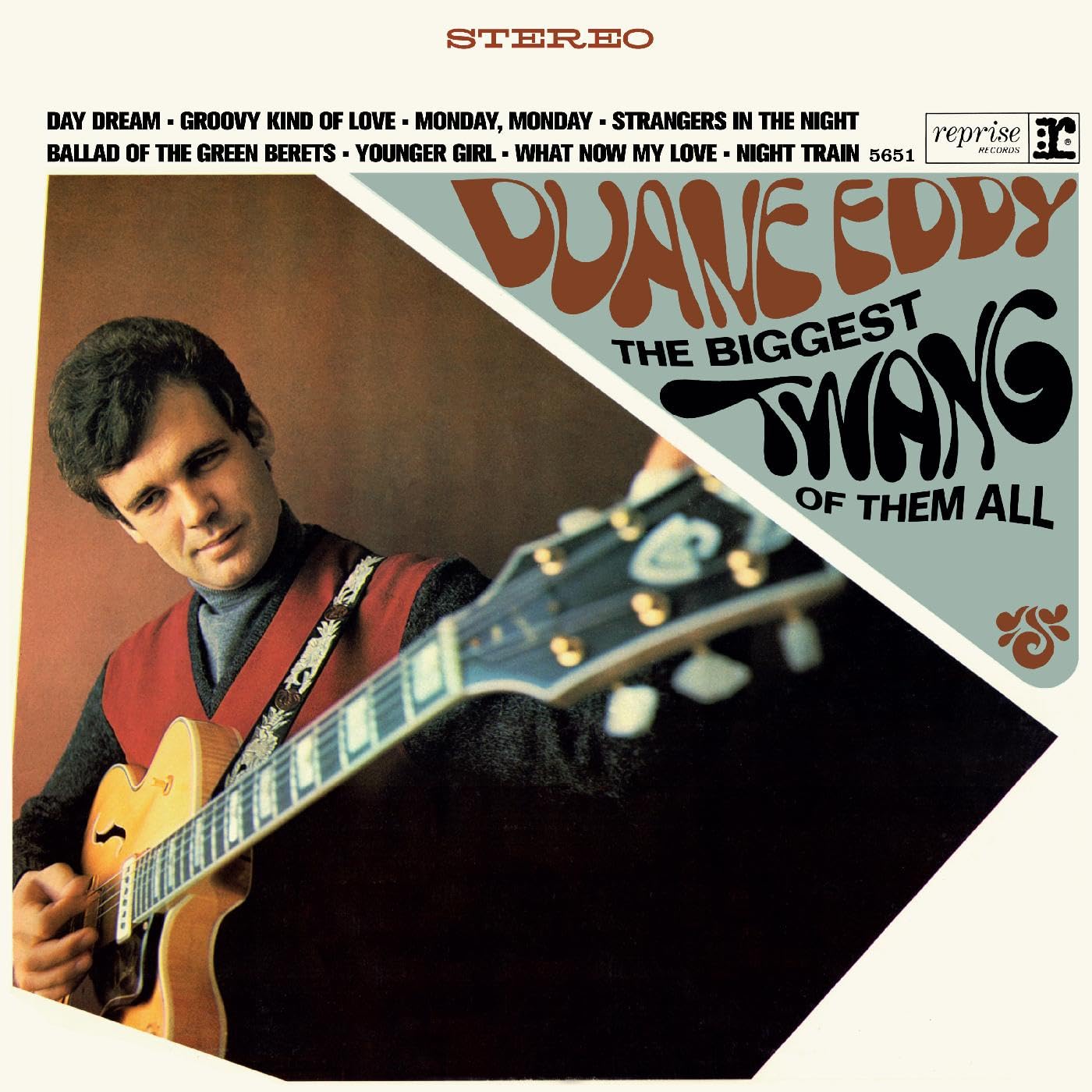 Duane Eddy album cover featuring a man with a guitar, titled "The Biggest Twang.
