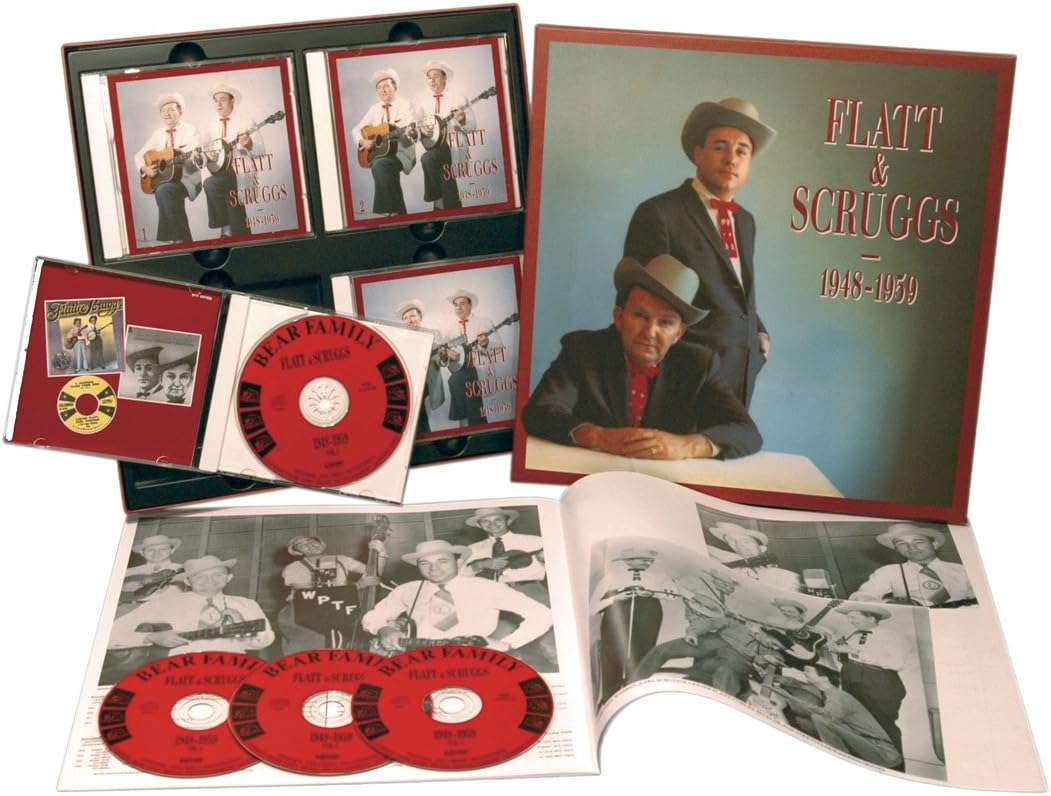 CD box set featuring bluegrass musicians Flatt & Scruggs in vintage photos.