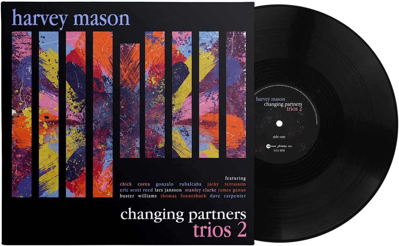Harvey Mason’s “Changing Partners” vinyl record with colorful abstract album art.