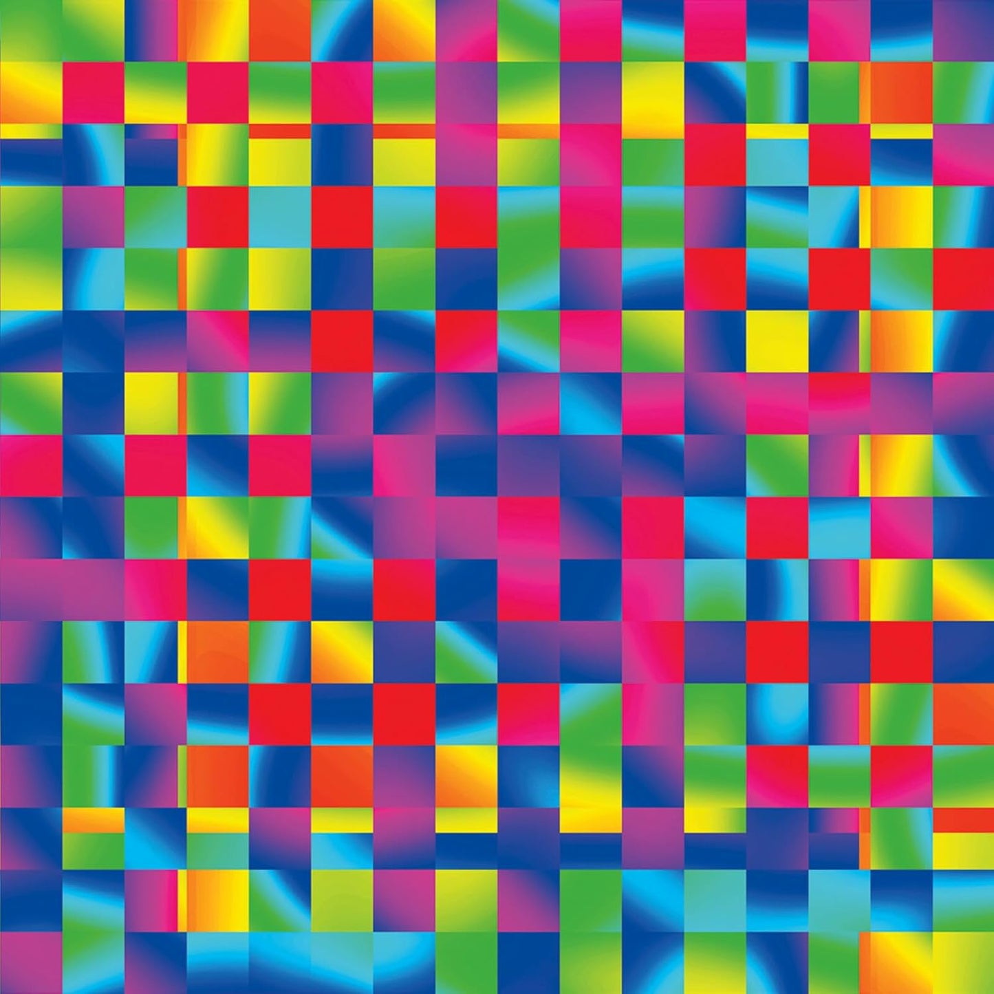 Colorful, abstract checkered pattern resembling a vinyl record cover.