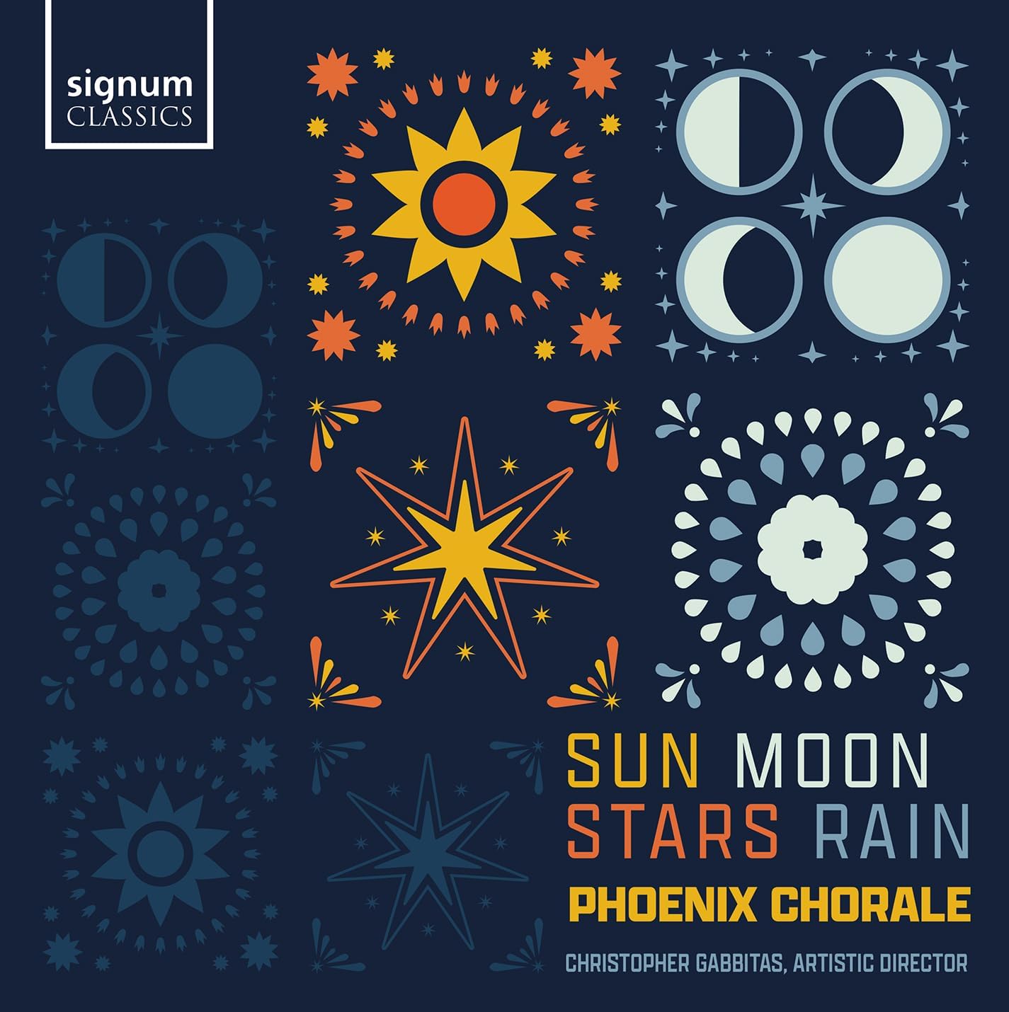CD cover with sun, moon, stars, and rain imagery; Phoenix Chorale.