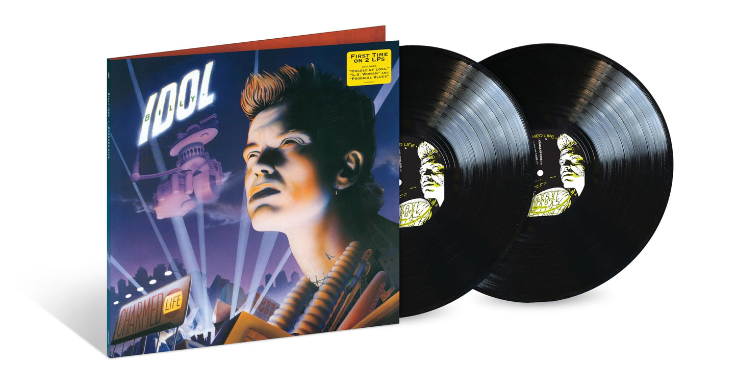 Billy Idol Charmed Life double vinyl record set with illustrated gatefold cover.