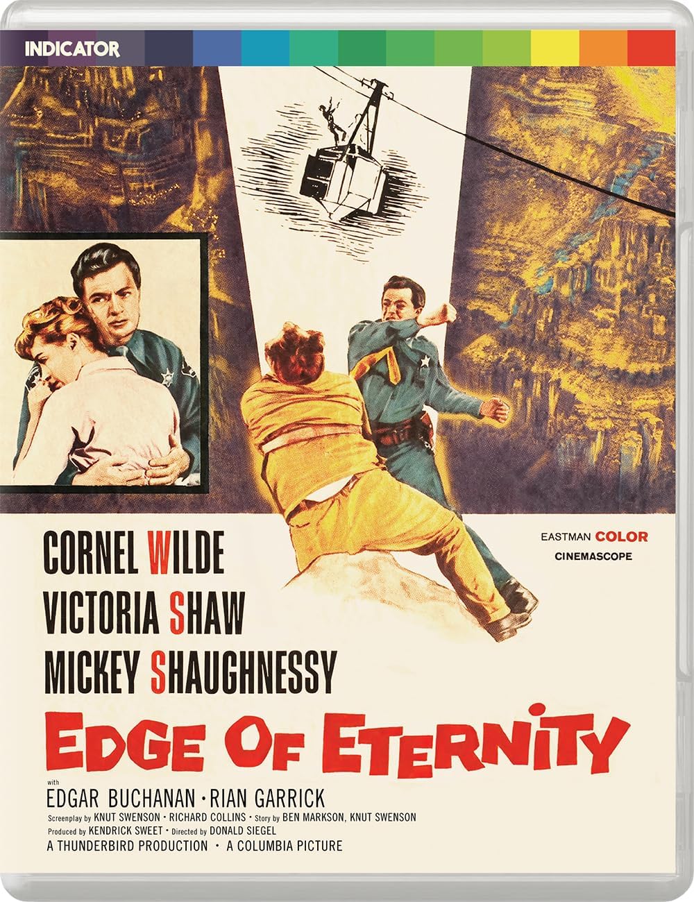 Blu-ray cover art for Edge of Eternity featuring a fight scene and cable car.