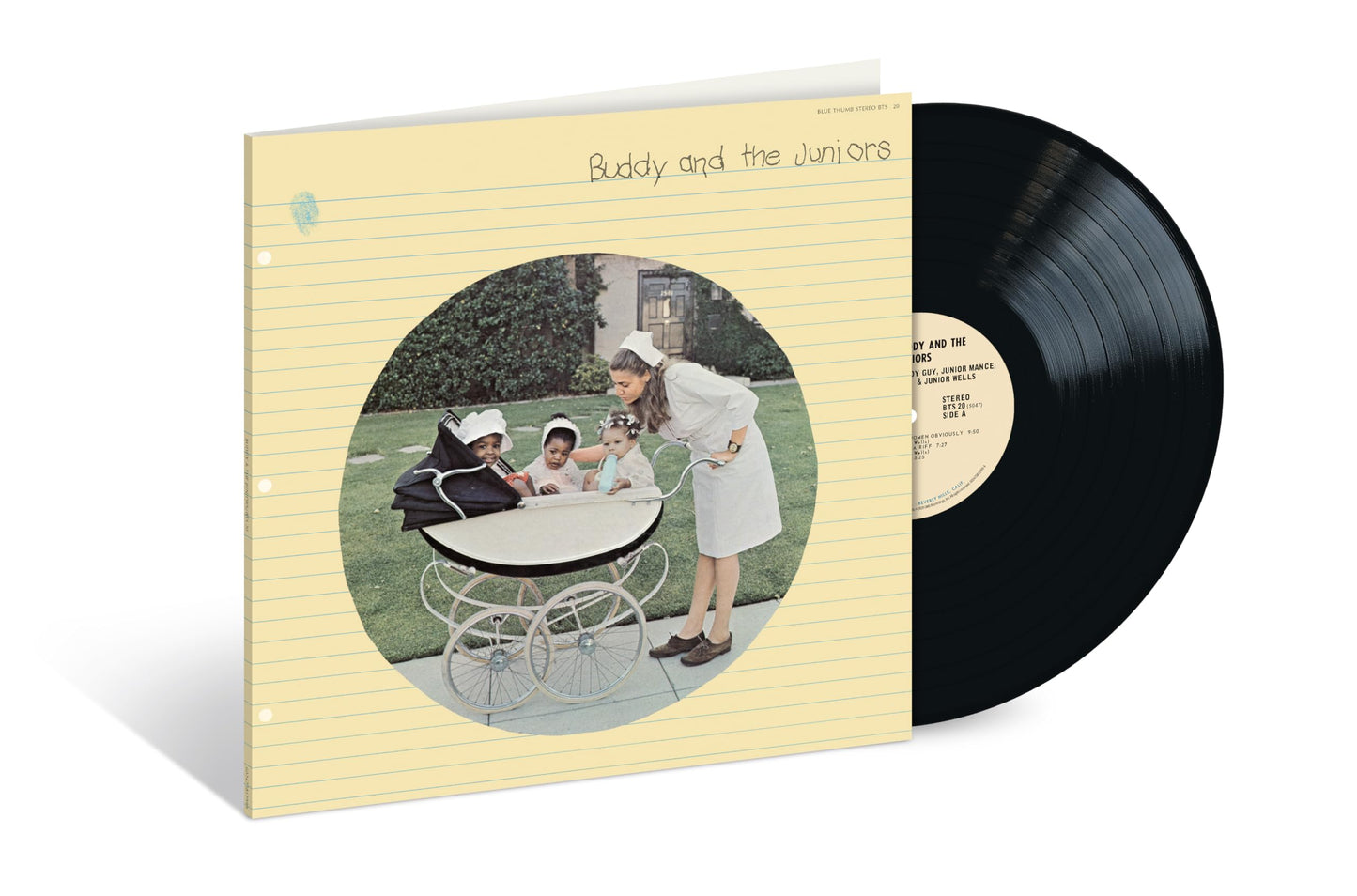 Vinyl record with cover depicting a woman and children in a garden.